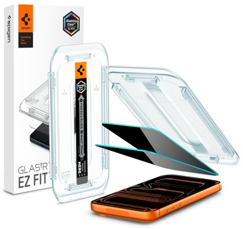 Spigen Glas.tR EZ Fit Skärmskydd kompatibel med iPhone 17 Pro Max, iPhone 16 Pro Max, 2 Stycken, med Sjabloon voor Installatiem, Anti-Spy, Reptålig, Case friendly, 9H härdat glas