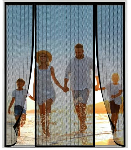 Moustiquaire Baie Vitree Coulissante Magnétique,Noir Moustiquaire Magnétique pour Porte,Deux côtés ouverts Rideau Porte Anti Insectes Mouche Moustique, pour Couloirs, Portes,120(30/60/30) x210cm