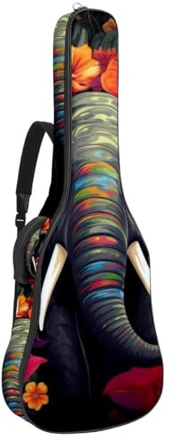 Tasche für Akustikgitarre, 107 x 42 x 12 cm, wasserdicht, mit Schutzschicht, mehrere Taschen, Gitarren-Rucksack, bunter Elefant, mehrfarbig, 42.9x16.9x4.7 in, Gitarrentasche