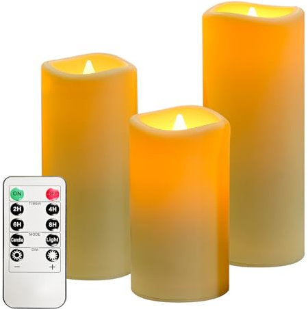 Waterproof Led Flameless Candles - Battery Plastic Candle Set of 3 Ivory D2.2 x H5 67Operated Flickering Candles Outdoor with Remote Control Timer Function Electric Candles for Home Party Decor