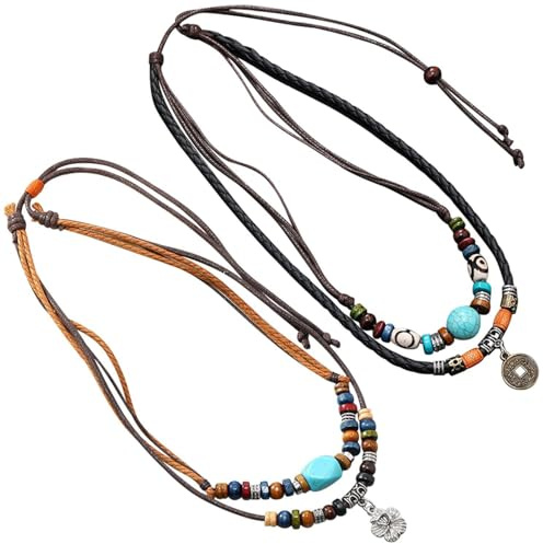 YSJCHEBS Collier De Perles Vintage Multicouche en Cuir PU, Boho Longueur Réglable - Accessoires Vestimentaires