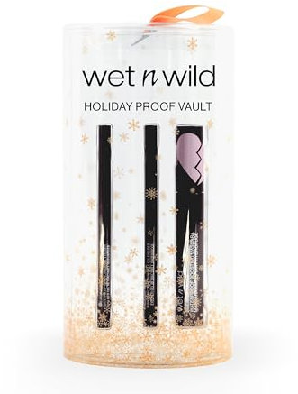 Wet n Wild Holiday Proof Vault, Set Regalo de Maquillaje, 3 Piezas Máscara de Pestañas Negra, 2 Delineadores, Resistentes al Agua, Fórmula Ligera de Alta Pigmentación con Aceite de Ricino y Vitamina E