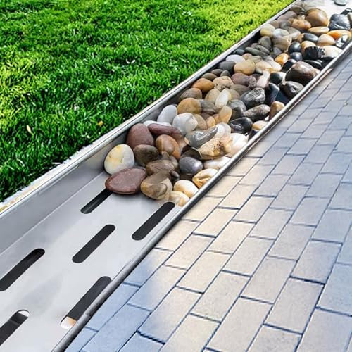 Sistema de Zanja de Drenaje Canal de Drenaje en Forma de U y Rejilla, Canalón de Drenaje de Agua de Lluvia de 100 cm de Largo, Drenaje de Zanja Cortable para Caminos de Acceso Patio Jardín Caminos(25