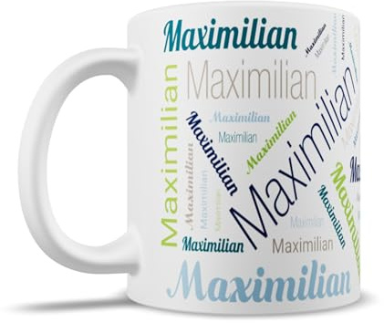 Tasse mit Namen personalisiert, Keramik 300 ml, Blau – Namenstasse Kind | Kaffeetasse mit Wunschname rundum – für Kinder, Männer & den Frühstückstisch, spülmaschinengeeignet