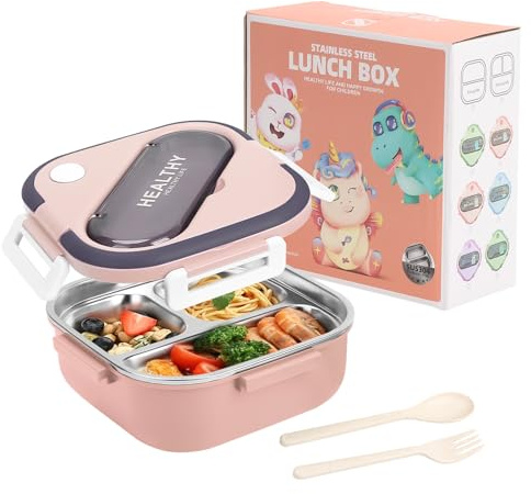 GeluEla Fiambrera de acero inoxidable, recipiente térmico, fiambrera térmica, caja de almuerzo portátil, con asa, fiambrera con cubiertos, recipiente para alimentos para oficina, trabajo, escuela