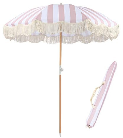 Parasol de plage à franges de 2 m avec inclinaison et protection UV, sac de rangement inclus, parasol de piscine et de jardin pour protection solaire