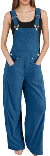 KBOPLEMQ Salopette da donna, casual, elasticizzata, casual, larga, con bretelle, elegante, con tasche, primavera, estate, oversize, O blu., XL