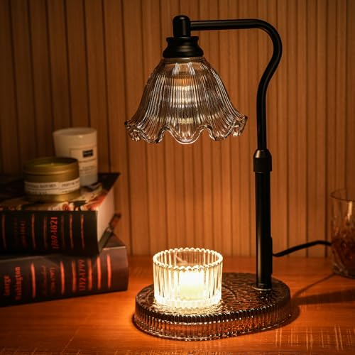Flower Candle Warmer Lamp with Timer & 4-Level Dimmer, Adjustable Height | Flameless Electric Wax Warmer for Jar Candles, Black, Home Decor Gift for Men & Women, Birthday & Housewarming