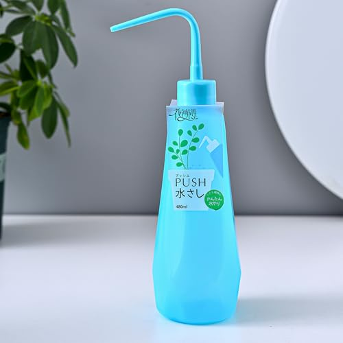 Small Watering Can 480ml - Curved Spout Watering Can for Succulents, Indoor Plants, Herbs, Seedling - Leak-Proof Squeeze Bottle (Blue)