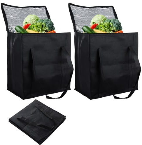 ZOFUN 2 Pcs Large Cool Bags,33 x 20 x 35 cm 2.3 L Insulated Cooler Bag with PE Base Plate, Foldable Food Delivery Thermal Bags, Zipper Keep Cool Bags for Camping BBQ Shopping Food Delivery