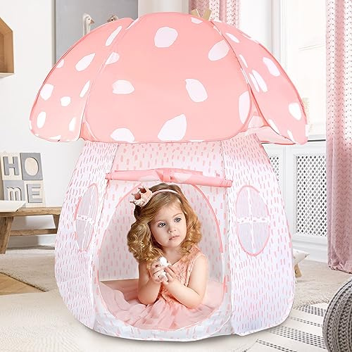 DragonNook Play Tent for Kids Pop Up Tent Indoor Outdoor Boys and Girls Playhouse with Exquisite Design for Imaginative Mushroom Tent Patented(Pink)