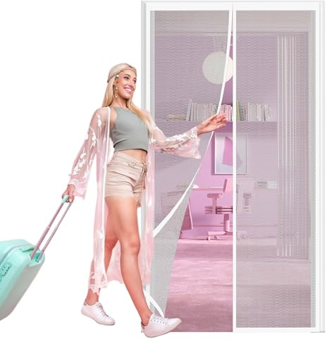 Zanzariera Magnetica per Porte Finestre 115 x 238 cm Anti Zanzare Insetti Bianca Zanzariere Porte per Balcone, Soggiorno, Cantine, Terrazze, Bianco