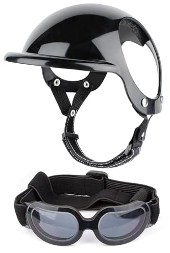 Casque Et Lunettes pour Chien - Casque Sécurité Réglable Respirant avec Lunettes pour Petits Chiens - Protection Oculaire pour Animal Domestique pour Équitation, Conduite, Moto, Marche en Plein