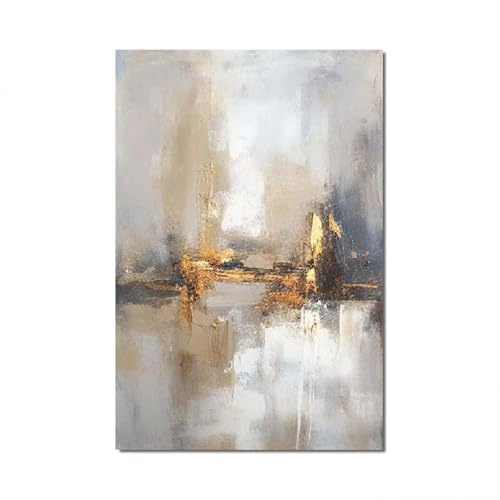 18meng Art Cuadros abstractos en lienzo blanco y dorado, 70 x 50 cm, moderno, XXL, grande, impresiones artísticas sobre lienzo, para salón, dormitorio, decoración de pared, sin marco