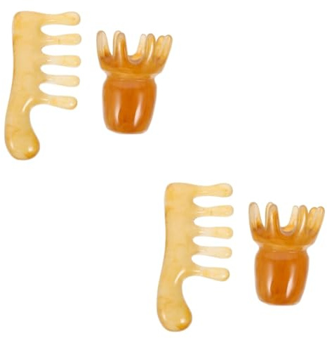Veemoon 4 Pièces Peigne de Massage Gua Sha Résine Dabeille Soin Du Stimulation Circulation Sanguine Outil Portable Doux pour Massage Crânien