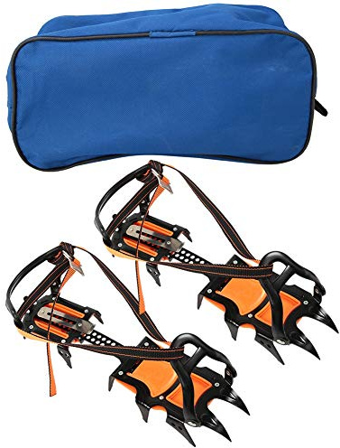 Steigeisen Für Bergschuhe, 12 - Zähne Edelstahl Eisschuhe Krallen Schwarz Orange - rutschfest, Hohe Elastizität, Für EIS Schnee Outdoor Wanderung