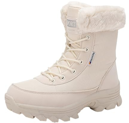 Generisch , Bottes d'hiver doublées pour temps froid, semelle antidérapante, bottines confortables et chaudes rembourrées pour la neige, beige, 36 EU