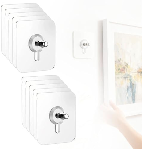 Klebenagel, 2026 Upgrade Klebenagel für Bilderrahmen, Bilder Aufhängen Ohne Bohren Transparent Bilderhaken Selbstklebend Starker Halt für Dusche, Fenster, Wand Glas (10)