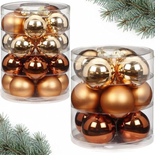 Weihnachtskugeln großes Set aus Glas | 12 große 8cm-Kugeln & 20 Klassische 6cm-Kugeln für den Weihnachtsbaum | Christbaumkugeln für Weihnachten (Winter Toffee)