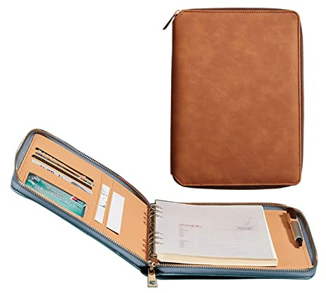 Cherrii Konferenzmappe, Padfolio, Reißverschluss, Portfolio mit 6 Ringen, PU-Leder, Organizer mit Schreibblock, A5-Größe, Geschäftsdokumente für Damen und Herren, Vorstellungsgespräche, Führungskräfte
