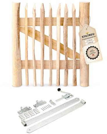 STILTREU Classic Staketenzaun-Tor Set (silber) aus Edelkastanie (Breite 75 cm x Höhe 80 cm)