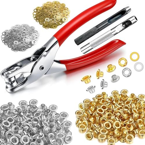 Eyelet Tool 403Pcs 1/2 Inch Eyelet and Grommet Tool Kit, with Leather Hole Punch Pliersbelt Hole Puncher for Leather, Fabric, Shoes, Belts, DIY Crafts,Eyelets