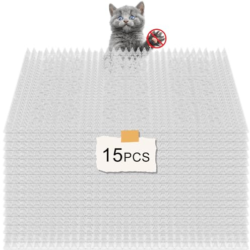 YUEKUNTJ 15Pcs Indoor Cat Scat Mat Outdoor Cat Repellent Spike Mat Multi Purpose Cats Deterrent Prickly Mats PET Clear Deterrent Mats Humane Cat Repellent Spikes Keep Pet Off for Sofa Garden
