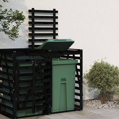Mokuyary Extension d'abri de Poubelle sur roulettes Noir Bois Massif pin, Abri de Jardin Cache pour poubelles, Conteneur d'extérieur Coffre de Rangement