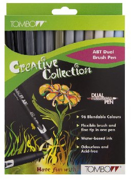 Tombow ABT-12C-3 Fasermaler Dual Brush Pen mit zwei Spitzen, 12-er Set, grautöne