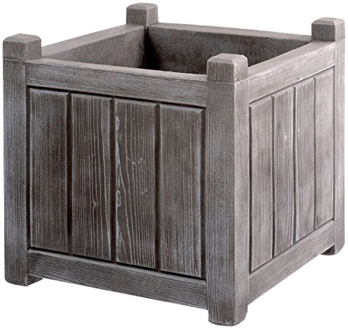 EDA - Bac à Fleurs Carré Charme 67 L - Double Paroi - Réserve d'eau Intégrée - Usage Intérieur ou Extérieur - 50 x 50 x 50 cm - Gris cérusé