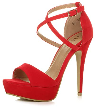 AJVANI Womens ladies platform high heel peep toe cross over strappy sandals shoes size