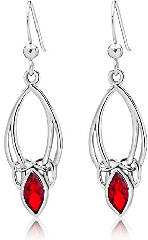 DTPSilver -Damen Haken Ohrringe 925 Sterling Silber - Keltische Dreifaltigkeitsknoten - keltischen Kollektion - Rote Rubin