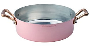 Pentole Agnelli ALCM106M28 Casseruola Bassa in Rame Martellato Stagnato con 2 Maniglie in ottone, 28 cm