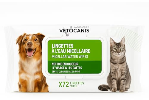 Vetocanis - Toallitas Limpiadoras para Perros y Gatos x72 - Toallitas Perros Higiene para Orejas, Ojos y Patas - Todas las Razas y Edades - Fórmula a base de Activos Vegetales - Perros Accesorios