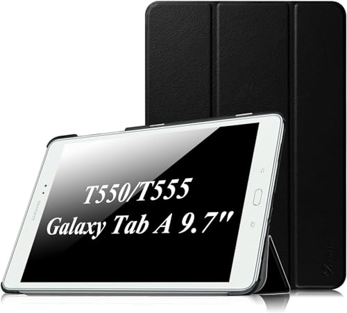 Fintie Hülle für Samsung Galaxy Tab A 9,7 Zoll T550/T555 | Ultra Schlank Schutzhülle mit Tri-Fold Ständer, Auto Schlaf/Wach Funktion, Schwarz