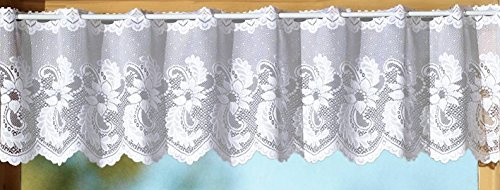heimtexland Scheibengardine mit handgebogter Blumen Bordüre aus edlem Jacquard in weiß durchscheinend HxB 30 x 145 cm Bistrogardine Fensterdeko Gardine Typ72