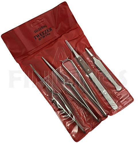 5 SOLDERING TWEEZERS : Angled & Straight Self Locking Watch Jewellers Hand Free Set (135)