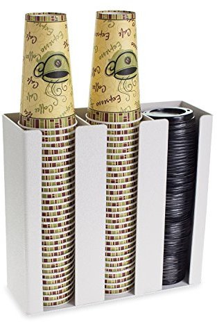 Source One Deluxe White Coffee Cup/Lid Soda Fountain Organizer Wall Mount or Counter Top Use - 3 Sleeve