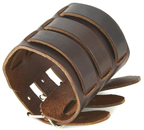 HZMAN Schwarz Lederarmband für Herren verstellbares Punk Leder Manschette Armband