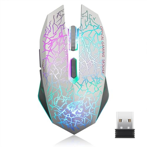 Uiosmuph M2 Ratón Gaming, 2.4G Ratón Óptico Gaming Mouse Profesional para Silencioso Ratón Mouse con Receptor Nano para Ordenador Mac Notebook Laptop- Blanco