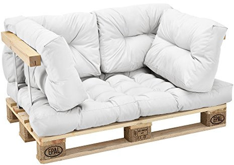 [en.casa] Palettenkissen - 5er Set - Sitzpolster + Rückenkissen weiß Paletten-Sofa In/Outdoor
