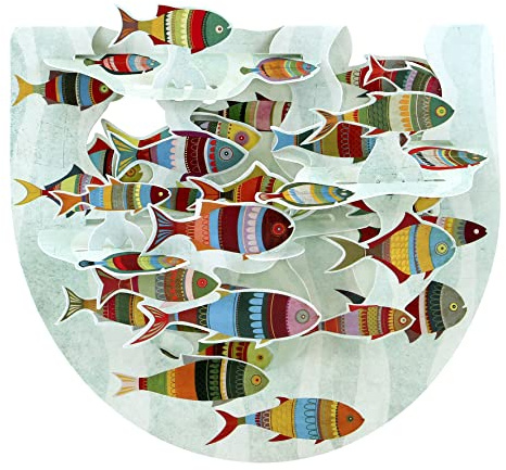 SANTORO Popnrock, Biglietto d'Auguri Pop Up 3D - Pesce - per Bambini, Famiglia, Compleanno|17 X 15 cm|Verde|Arancione|Marrone