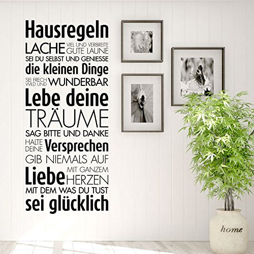 Grandora Wandtattoo Hausregeln Lache Lebe Liebe I schwarz (BxH) 43 x 100 cm I Familie Flur Küche Wohnzimmer Sticker Aufkleber Wandsticker Wandaufkleber W5452
