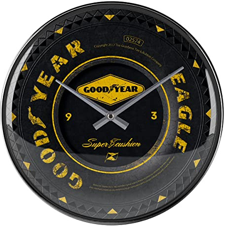 Nostalgic-Art Retro Wanduhr, Ø 31 cm, Goodyear – Wheel | Original Lizenzprodukt (OLP), analoge Küchenuhr, Vintage Design, Reifen-Deko, Geschenk-Idee für Motor-Fans
