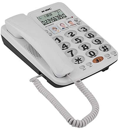 Telefono Fisso da Tavolo con Tasti Grandi, Telefono Vivavoce con Filo, Telefono Fisso di Casa/Ufficio a Due Linee/ID Chiamante/Suono Chiaro/Riselezione