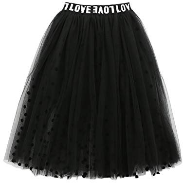 SXSHUN Midi Mädchen Kinder Tüllrock Elastische Sommerrock Lang Falten Rock Ballet Prinzessin A-Linien Petticoat Kleider, Schwarz, 134/140 (Etikettengröße:140)