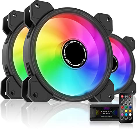 EZDIY-FAB Ventilateur de Boîtier D'ordinateur 120mm, Ventilateur Aura Sync de Carte Mère,Vitesse Réglable,Ventilateur RGB Adressable pour Moyeu de Ventilateur et Remote-3 Pack