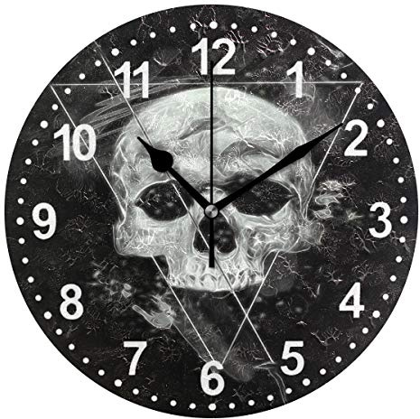 Mnsruu Reloj de pared de baño para decoración de sala de estar, sin tictac, silencioso, para habitación de los niños, reloj de pared redondo (tamaño único, calavera ahumada)