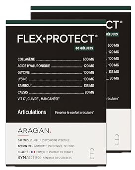 ARAGAN - Synactifs Lot de 2 FlexProtect - Complément Alimentaire Articulations - Collagène, Acide hyaluronique, Bambou, Cuivre - 120 gélules - 1 à 2 mois de prise - Fabriqué en France