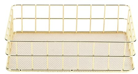 Oumefar Goldener Aufbewahrungskorb aus Metall - Langlebig, Schreibtisch Organizer, Mehrzweckkorb für Bad & Home Office (Large)
